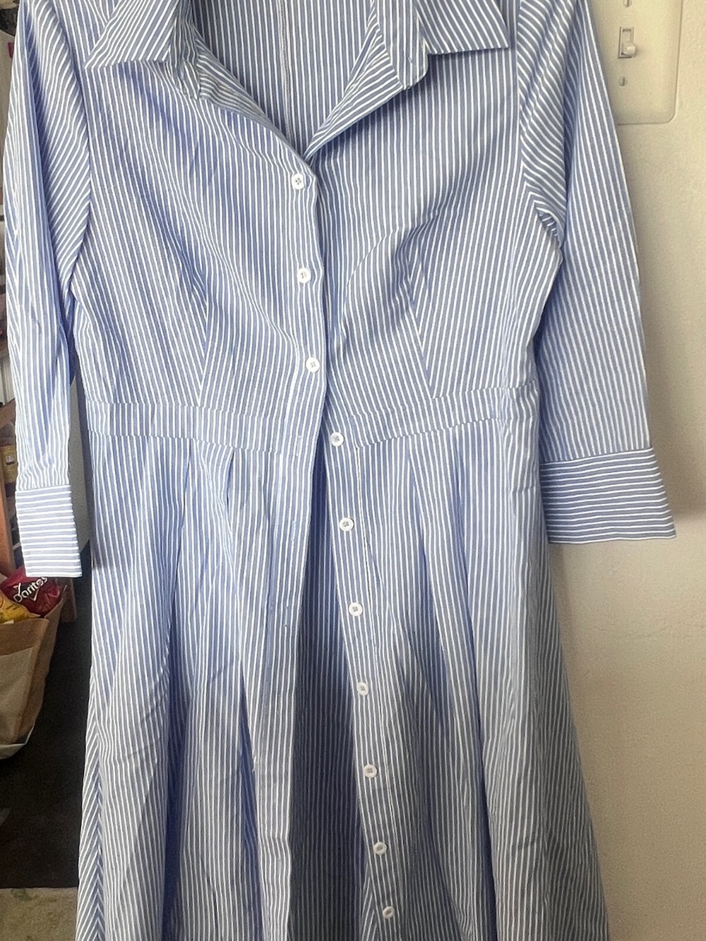 Blue Striped Button-Front Shirt Dress